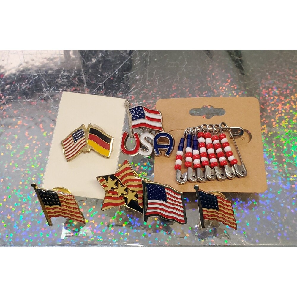 Lot of 7 USA American Flag and Patriotic Theme Lapel Pins & 1 Germany Friendship